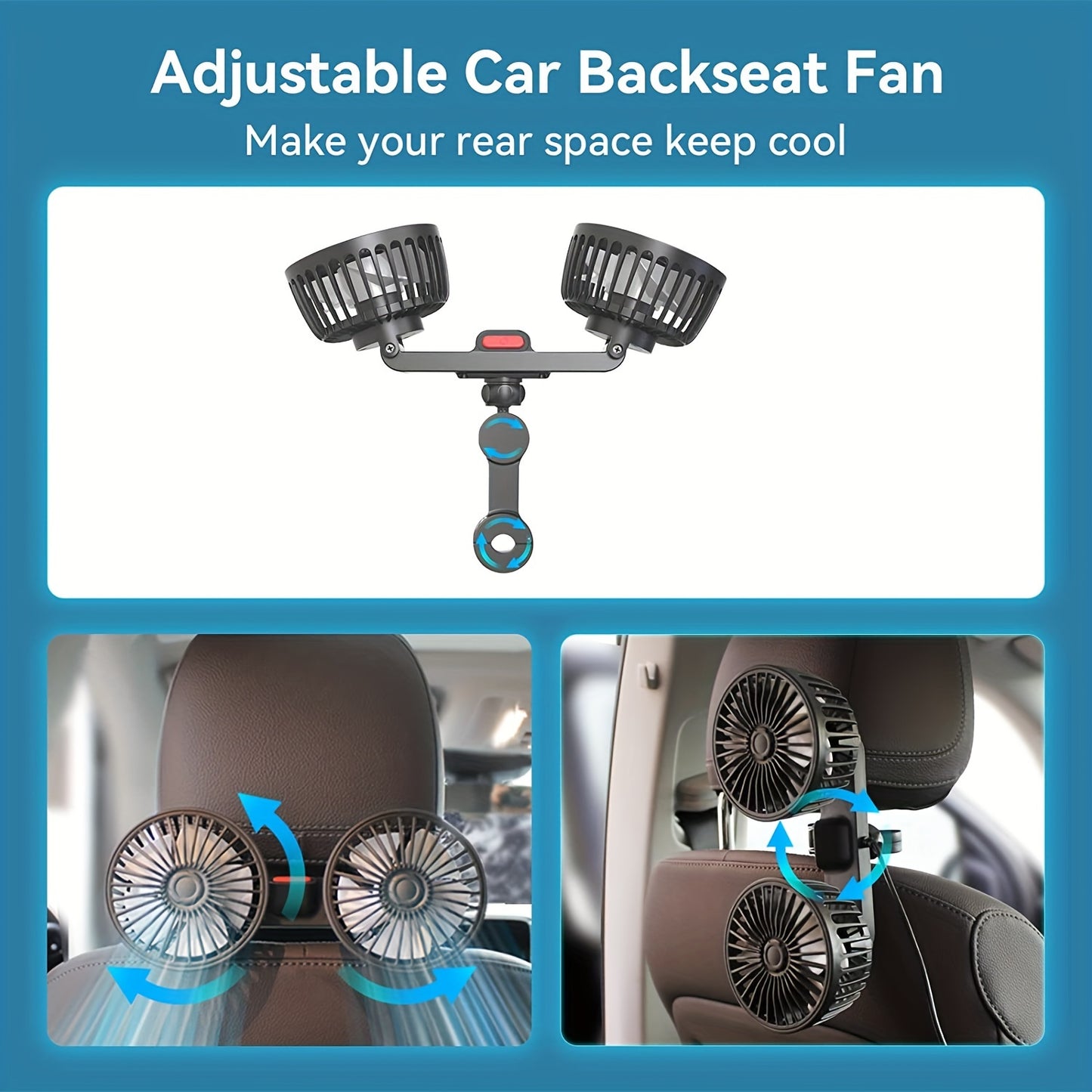 High-Power 360° Dual-Head Car Fan