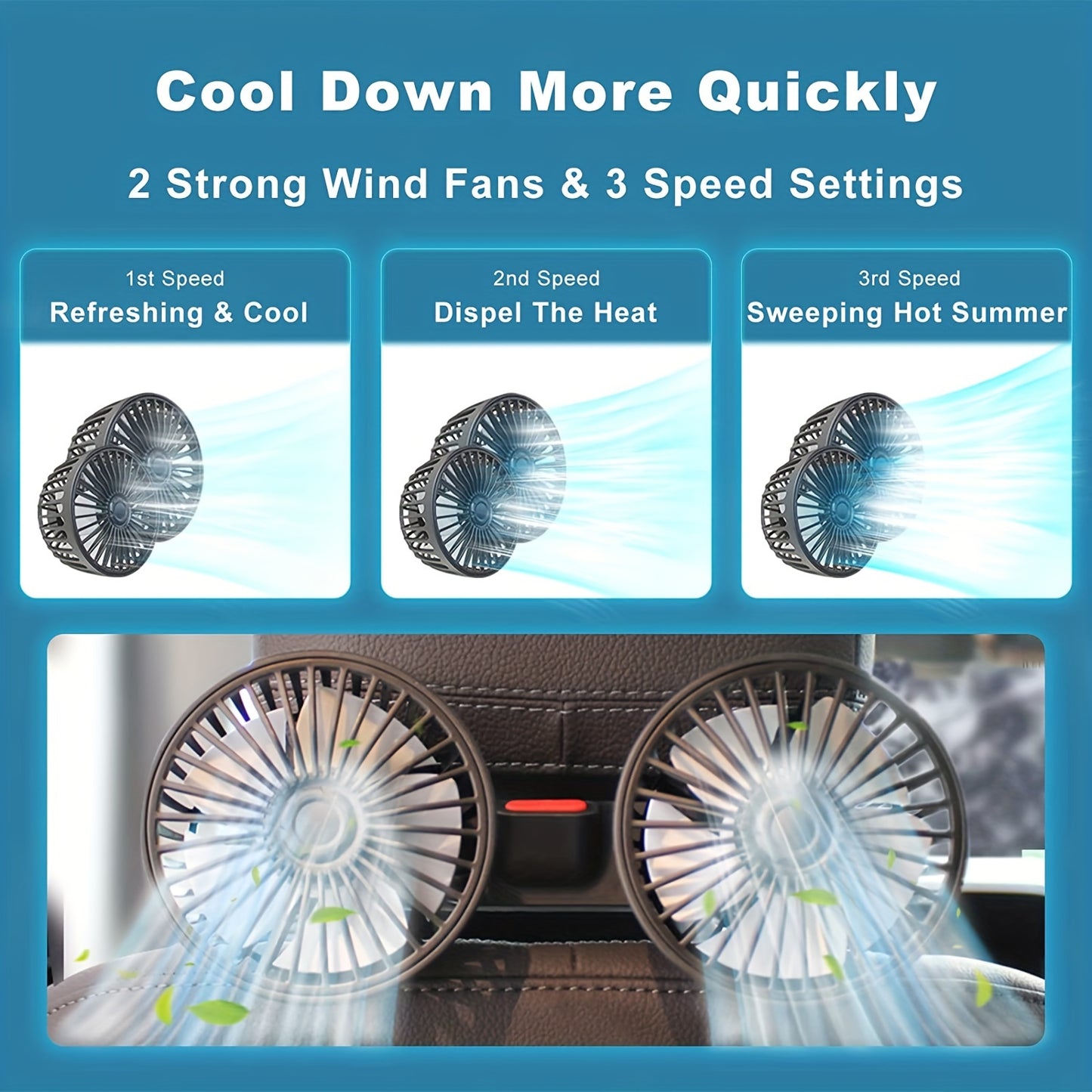 High-Power 360° Dual-Head Car Fan